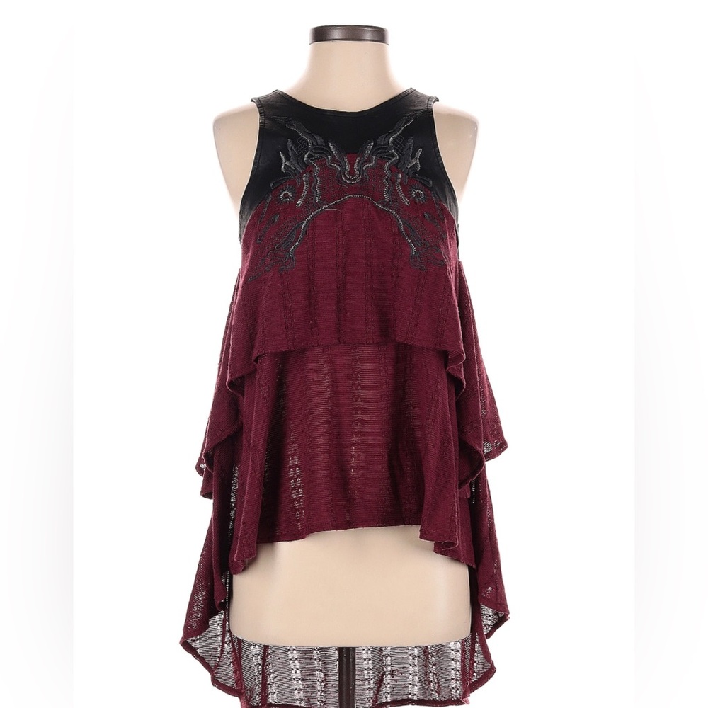 Free People vegan leather high low Moto tank top XS - Picture 2 of 7